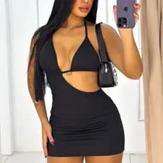 Vestido Biquini Feminino Curto Alcinha com Decote Costas Nuas Balada Festa