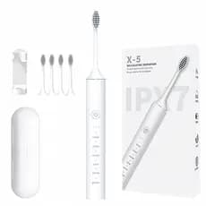 Escova de Dentes Elétrica X5 - Branco Marfim + 4 Escovas - Resistência à Água IPX7