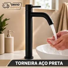Torneira de Aço Inoxidável SUS304 para Lavatório de Banheiro Preta Preto Inox Alta Luxo Fosco