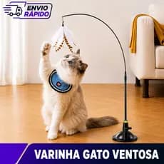 Brinquedo interativo Gato varinha pena com ventosa que fixa no chão