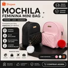Mochila Feminina Pequena Mini Bag estilosa e casual para Passeio Dia a Dia mas chaveiro pompom