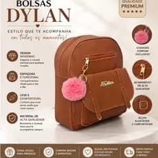 Mochila Feminina fivela do Couro Sintético com chaveiro Pompom – Bolsa Pequena  Elegante Dia a Dia