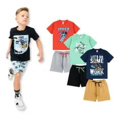 Kit Sortido Conjuntos Masculino Camisetas + Bermudas Infantil Juvenil 2 ou 3 Conjuntos Menino ou 4 Pç