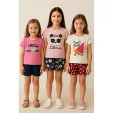 Kit Sortido 6 Peças Feminino 3 Blusas + 3 Shorts Infantil Juvenil Menina 3 Conjuntos Verão 1 ao 16