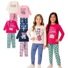 Kit Sortido 3 Conjunto Meia Estação Feminino/Menina Infantil Juvenil Blusa Manga Longa Calça Legging