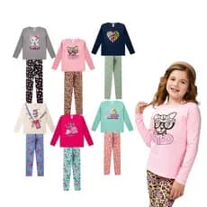 Kit Sortido 5 Conjunto Meia Estação Feminino/Menina Infantil Juvenil Blusa Manga Longa Calça Legging
