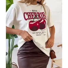 Camiseta Tshirt Feminina Tendência Moda Blogueira Camiseta Feminina Cereja Camisa Cereja