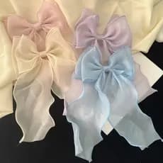 Doce Chiffon Arco Grampos De Cabelo Meninas Azul Brilhante Cetim Bowknot Fita Aperto Rabo De Cavalo Clipe Headwear