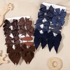 10 Unidades/Conjunto De Acessórios De Cabelo Com Laço Infantil , Apresentando Grampos De Cetim Azul Marinho E Marrom Vel