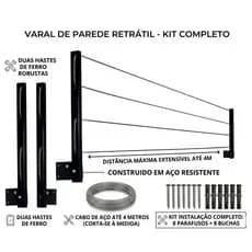 ENVIO FULL - Varal De Parede Retrátil Em Aço Dobrável, Articulado, Cabo De Aço Encapado