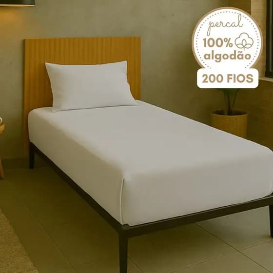 Jogo de Cama 2 Peças Lençol de Elástico Solteiro e Fronha 100% Algodão 200 Fios Macio e Confortável