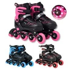 Patins Infantil Roller Inline 4 Rodas Ajustável Rodinha com Led