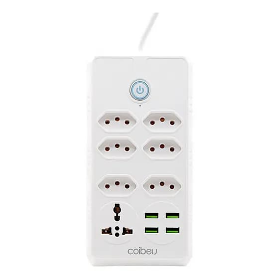 Filtro de linha Extensão de 2 metros 6 tomadas 1 tomada universal e 4 usb 2m branca