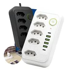 filtro de linha extensão de 2 metros com 5 tomadas 4 usb e 1 entrada tipo-c
