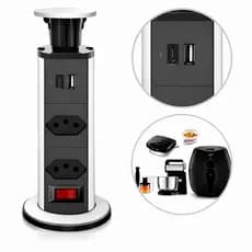 Torre de Tomada Bancada Embutir Retrátil Mesa Multiplug Usb Tipo-c Bivolt