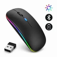 Mouse Sem Fio Wireless Recarregavel Led Rgb 2,4GHz Bluetooth Bateria Interna  Ergonômico Silencioso