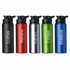 Garrafa Squeeze Alumínio 650ml Fosca Personalizada Academia Treino Água Escola Garrafinha Com Protetor Alça Resistente