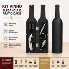 Kit Vinho Garrafa 5 peças Saca Rolhas, Colar de Vinho, Bico Condutor com Tampa + Combo Kit Queijo