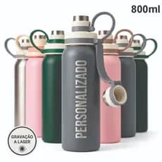 Garrafa PERSONALIZADA Inox 800ML Premium Academia Treino Cores Variadas