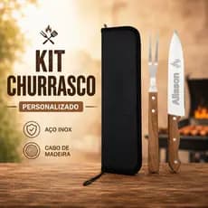 Kit Churrasco PERSONALIZADO Profissional Inox com Nome - Estojo Luxo PRESENTE BRINDE