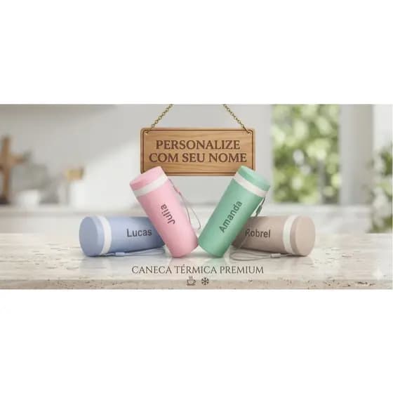 Copo Térmico Personalizado Fibra De Bambu 350ml Com Alça Livre De BPA Premium