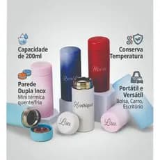 Mini Garrafa Térmica Personalizada Inox 200ml | Mantém Temperatura por Horas | Resistente
