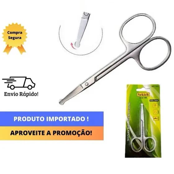 Tesoura Para Nariz Ouvido Bigode Com Ponta Redonda Em Aço Inoxidável Higiene Pessoal