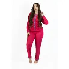 Pijama Longo Americano de Botão Feminino Adulto - Roupa de Dormir Inverno