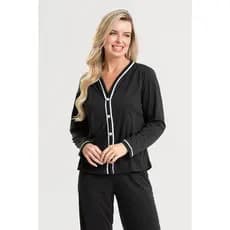 Pijama Longo Americano de Botão Feminino – Roupa de Dormir Adulto
