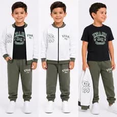 Conjunto de Três Peças Inverno Infantil Masculino Moda Menino Juvenil Capuz De Frio Calça e Casaco