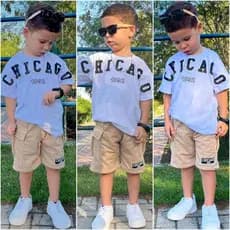 Conjunto de menino infantil bermuda e camisa de verão juvenil
