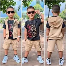 Conjunto 3 Peças Infantil e Juvenil Masculino - Camisa + Bermuda - Roupa Para O Verão 2 ao 12 Anos