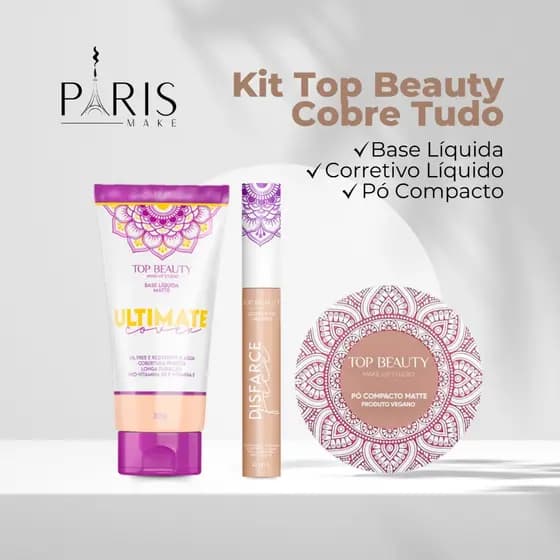 Base Cobre Tudo Tatuagem/Manchas/Melasma Kit Cobre Tudo Top Beauty Ultimate Cover Alta Cobertura
