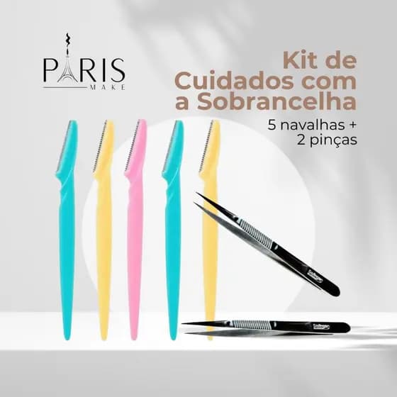 Kit 5 Navalhas para Aparar Sobrancelha/Removedor de pelos + 2 Pincas