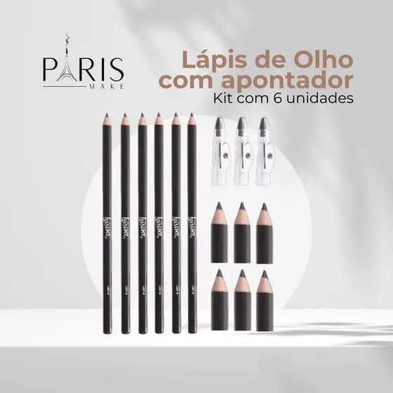 Kit Lápis Delineador de Olhos Preto com Apontador A Prova D Água Ruby COR PRETO - Carbon Black