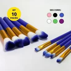 Kit 10 Pincéis de Maquiagem Kabuki Colorido | Profissional, Macio e de Alta Precisão