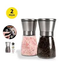 Kit 2 Moedor de Pimenta Sal Grosso Especiarias Manual Vidro e Inox