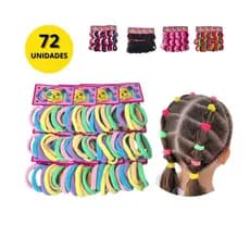 Kit 72 unidades Elástico Xuxinha de Cabelo Infantil e Adulto | Cores Variadas | Rabicó Grosso Resistente e Macio