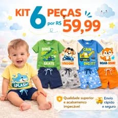 Kit 6 Peças Roupa Bebê Menino Verão Conjunto Infantil Masculino Camiseta e Short Algodão