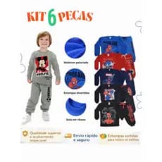 Kit 6 Peças Conjuntos Moletom Masculino Infantil Inverno - 3 Casacos + 3 Calças Menino