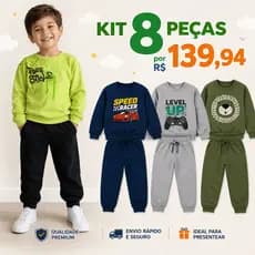 Kit 8 Peças Conjunto Moletom Infantil Masculino Inverno 4 Casacos + 4 Calças Menino