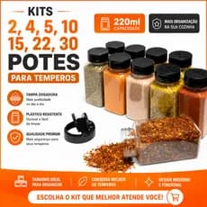 Potes Tempero Condimento 220ml Tampa Dupla Reforçada -Organização pra sua cozinha