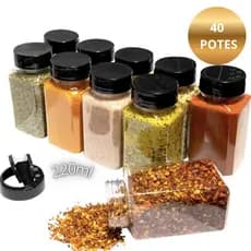 40 Potes Tempero Condimento Reforçado 220ml Tampa Dupla  - Escolha seu Kit