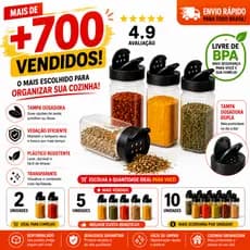 Potes para Temperos 220ml Plástico Tampa Dosadora Kit 2, 5 e 10 Unidades Porta Condimentos Cozinha BPA