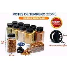Potes de Tempero 220ml com Tampa Dosadora – Modelo Quadrado
