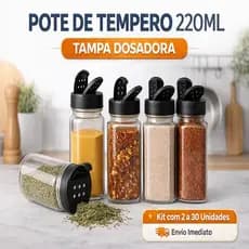 Pote de Tempero com Tampa Dosadora Cilíndrico ou Quadrado | Kits com Variação