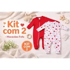 ​Kit 2 Macacões Bebê 100% Algodão ( Suedine) Estampa Bichinhos e Liso - Com Zíper Menina/Menino- Rn/P/M/G