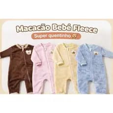 Macacão Bebê Fleece com Zíper | Bordado Ursinho | Quentinho e Macio | Menino e Menina | Inverno