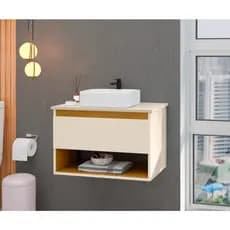 Gabinete Para Banheiro 60cm Florence Com Cuba Off White Armário Suspenso Moderno