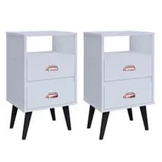 Kit Mesa De Cabeceira Classic New 2 Gavetas Com Puxador Concha Retrô Branco